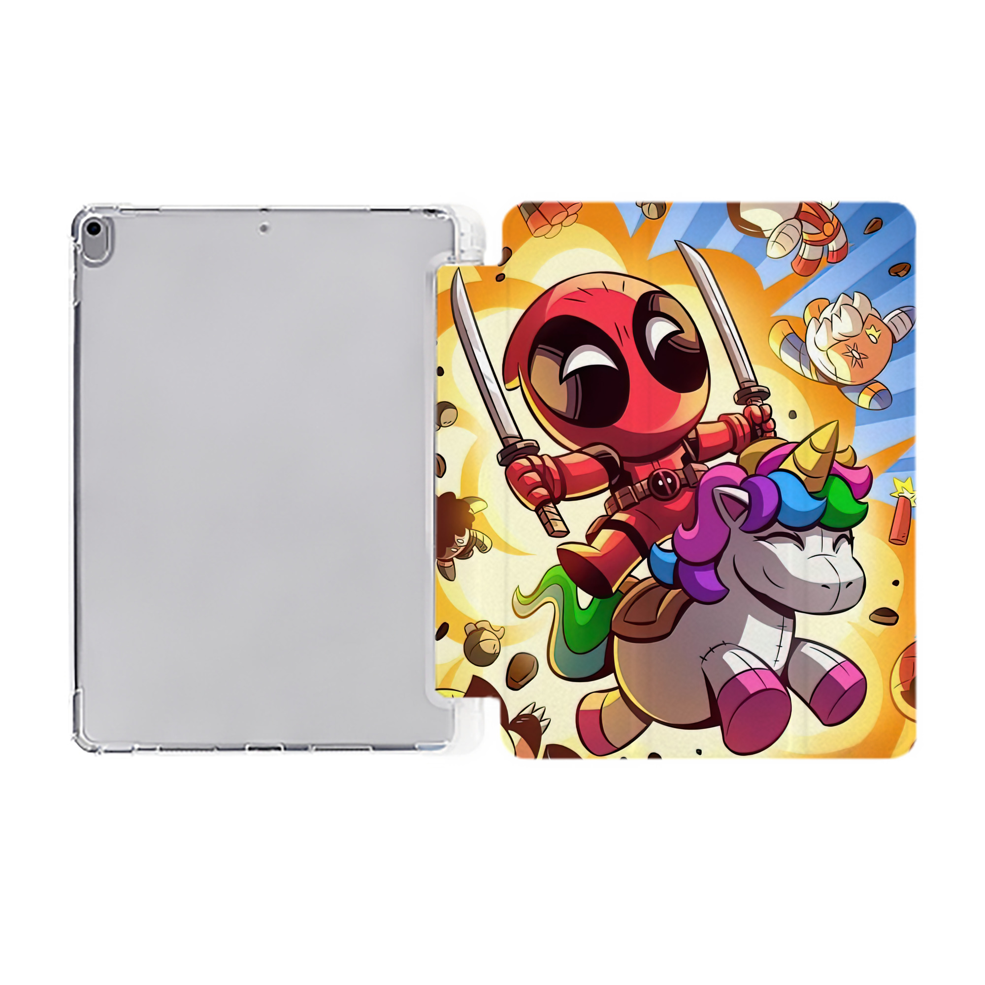 （画像用） Deadpool デッドプール IPad ケース ペン収納付き 三つ折りスタンド PUレザー×シリコン 対応機種9.5/10.5/10.9インチ